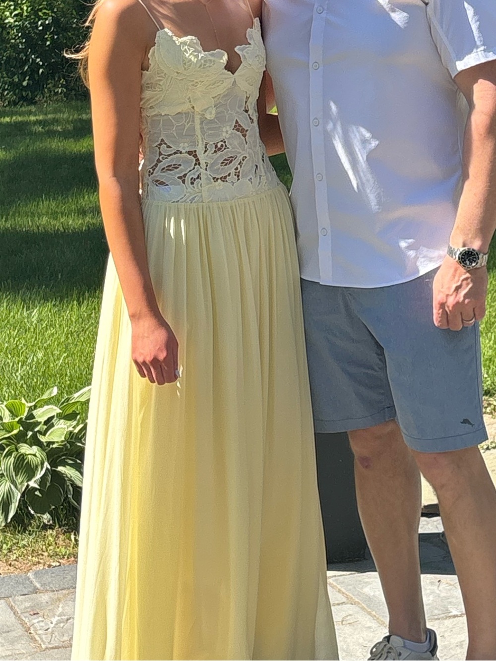 Lace Bodice Maxi Dress in Pale Yellow